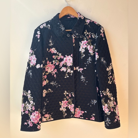 Basler Black Quilted Blazer Floral Print - Picture 4 of 13
